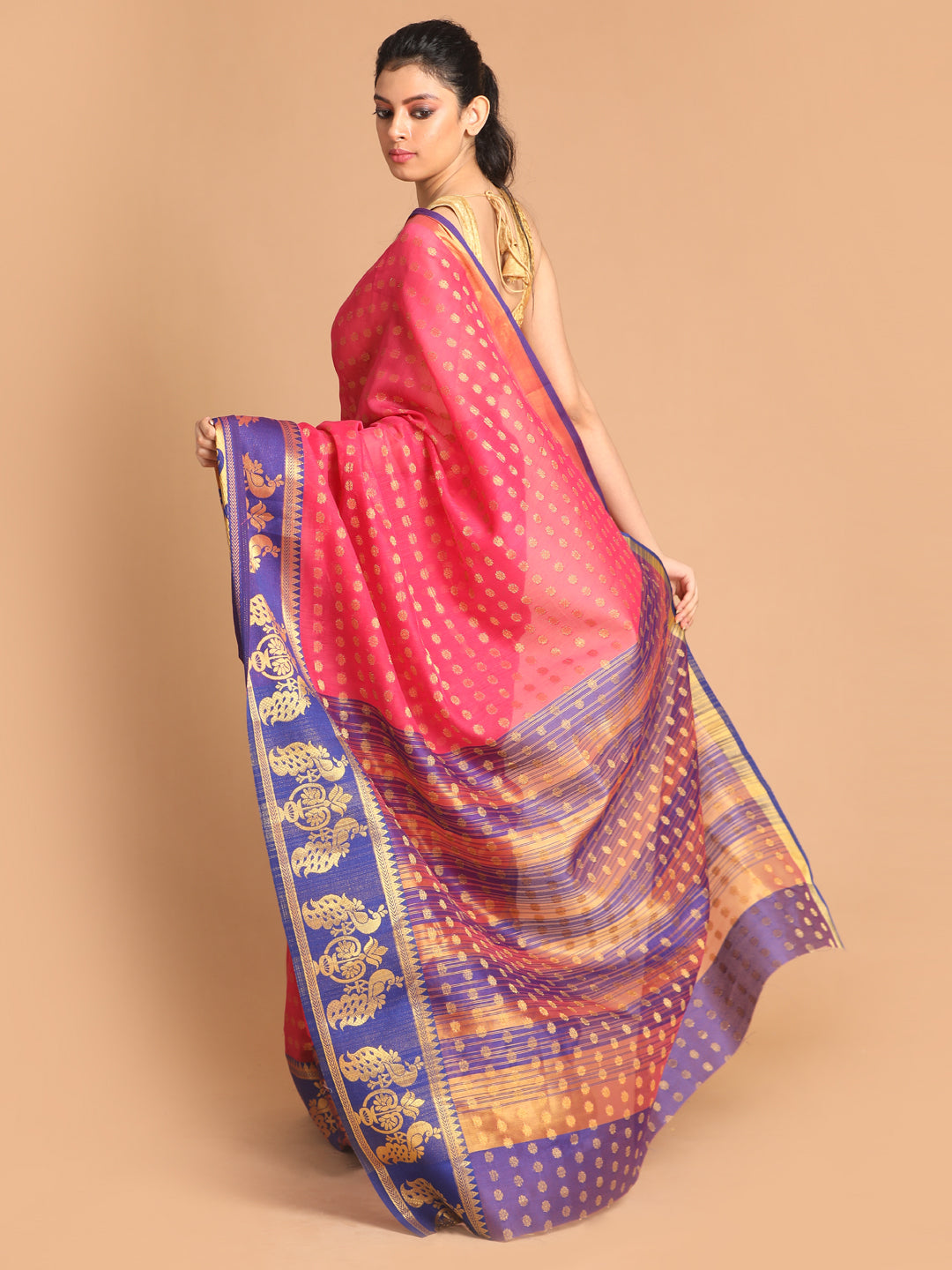 Indethnic Magenta Woven Design Saree - View 3