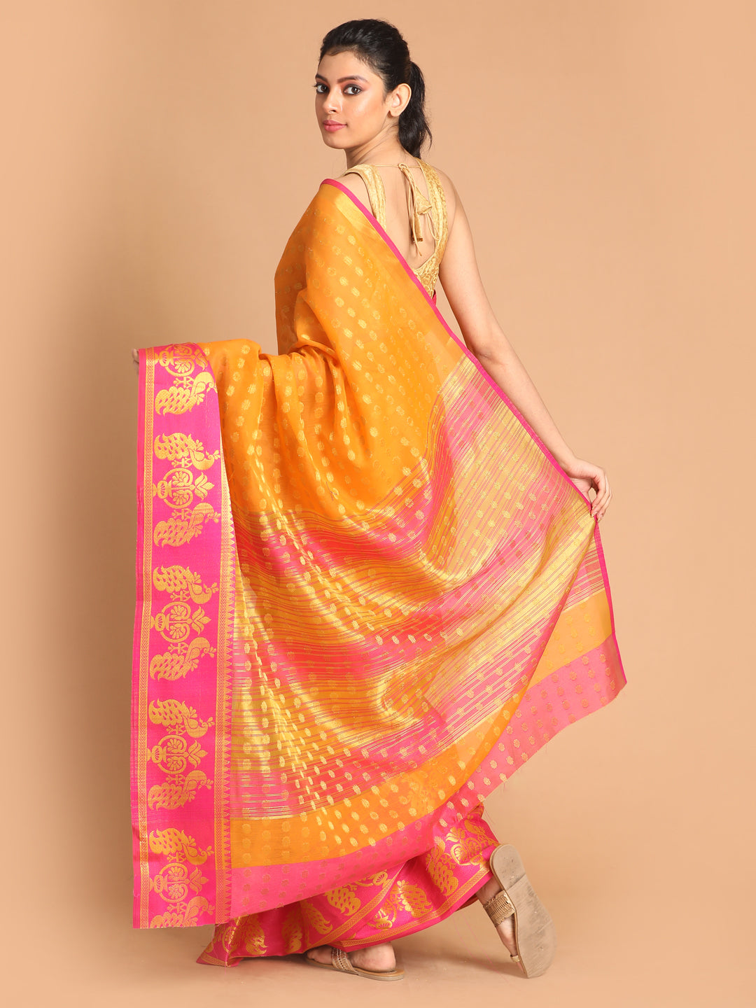 Indethnic Mustard Woven Design Saree - View 3