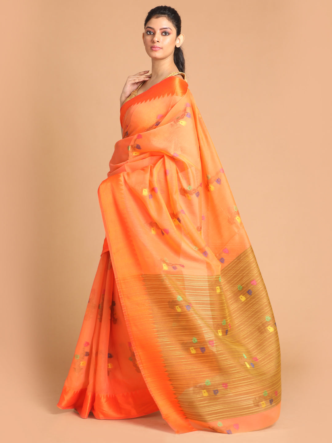 Indethnic Orange Woven Design Saree - View 2