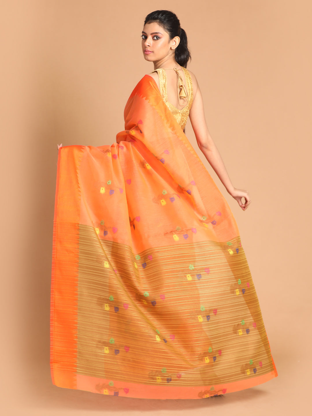 Indethnic Orange Woven Design Saree - View 3