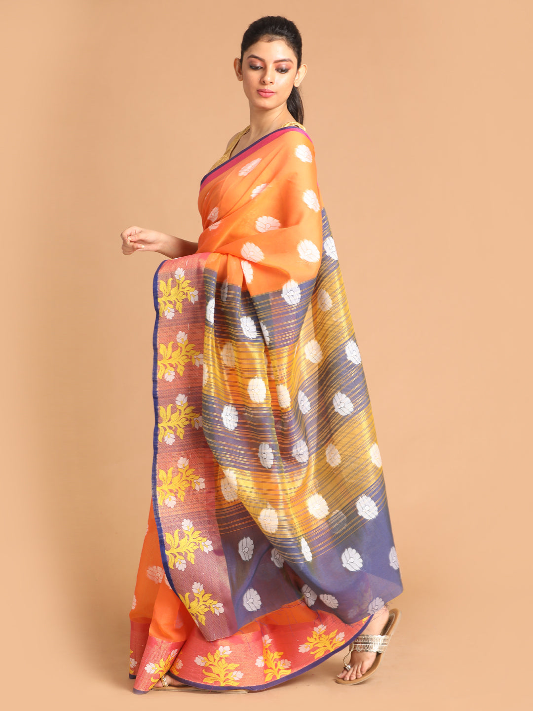 Indethnic Orange Woven Design Saree - View 3
