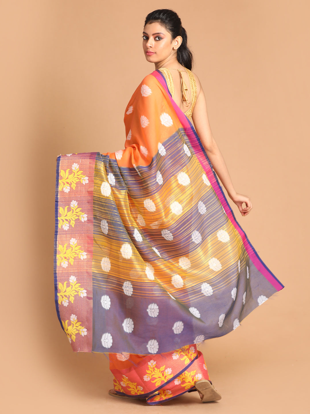 Indethnic Orange Woven Design Saree - View 1