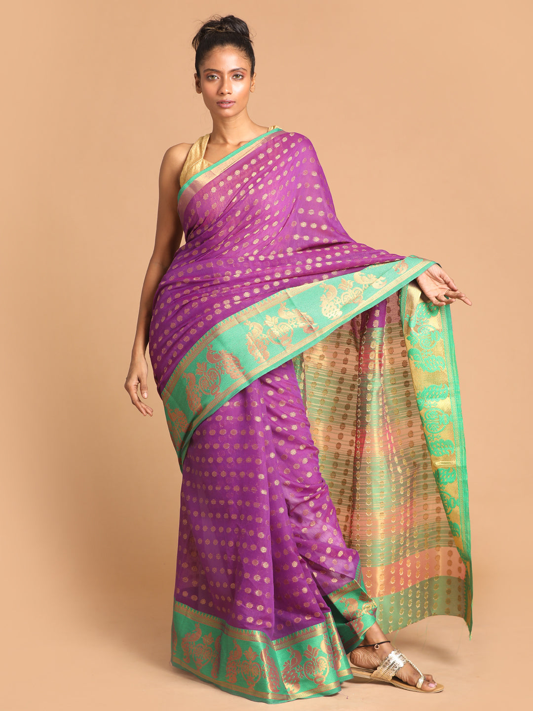 Indethnic Purple Woven Design Saree - View 1