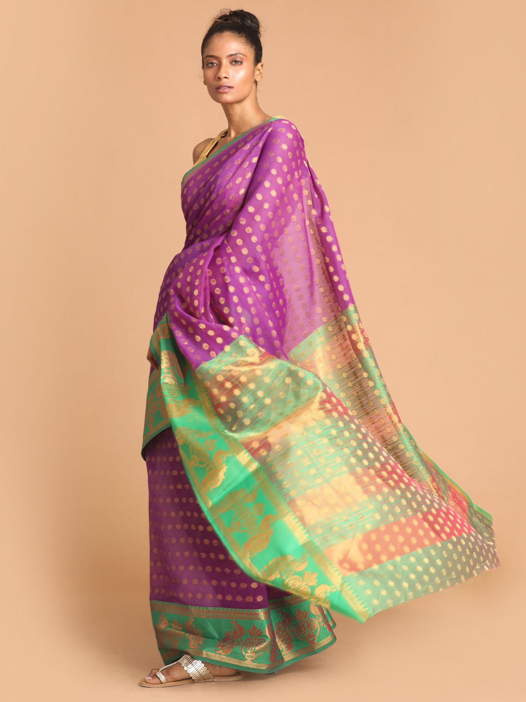 Indethnic Purple Woven Design Saree - View 2