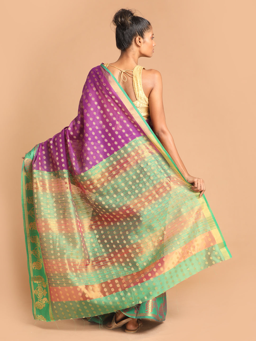 Indethnic Purple Woven Design Saree - View 3