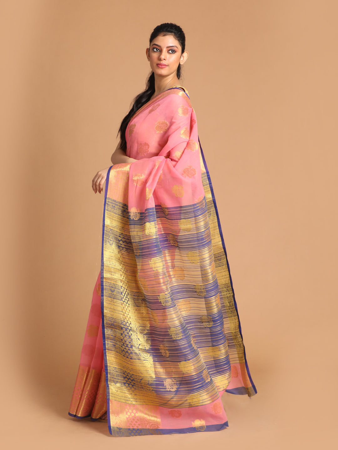 Indethnic Pink Woven Design Saree - View 2