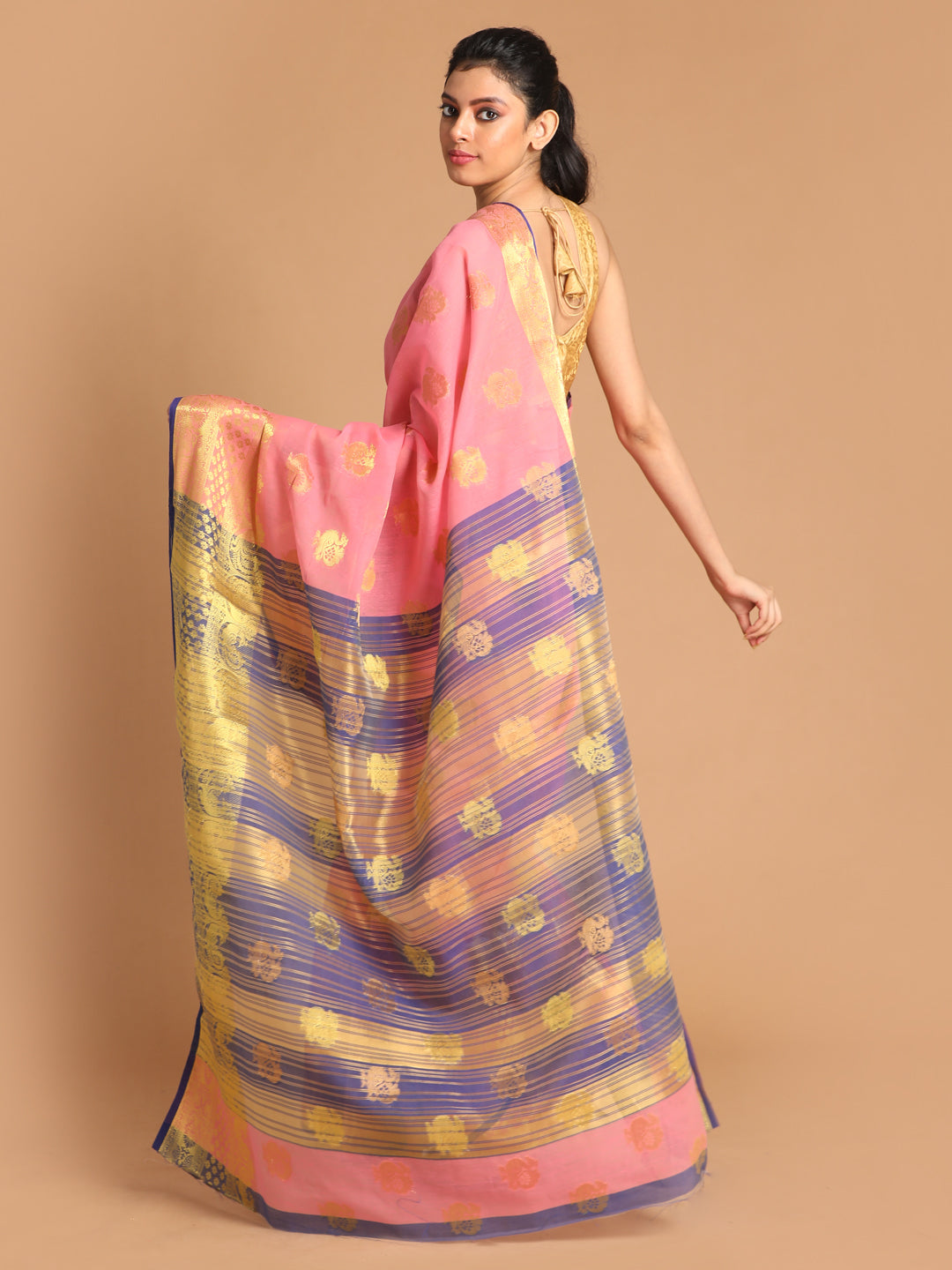 Indethnic Pink Woven Design Saree - View 3