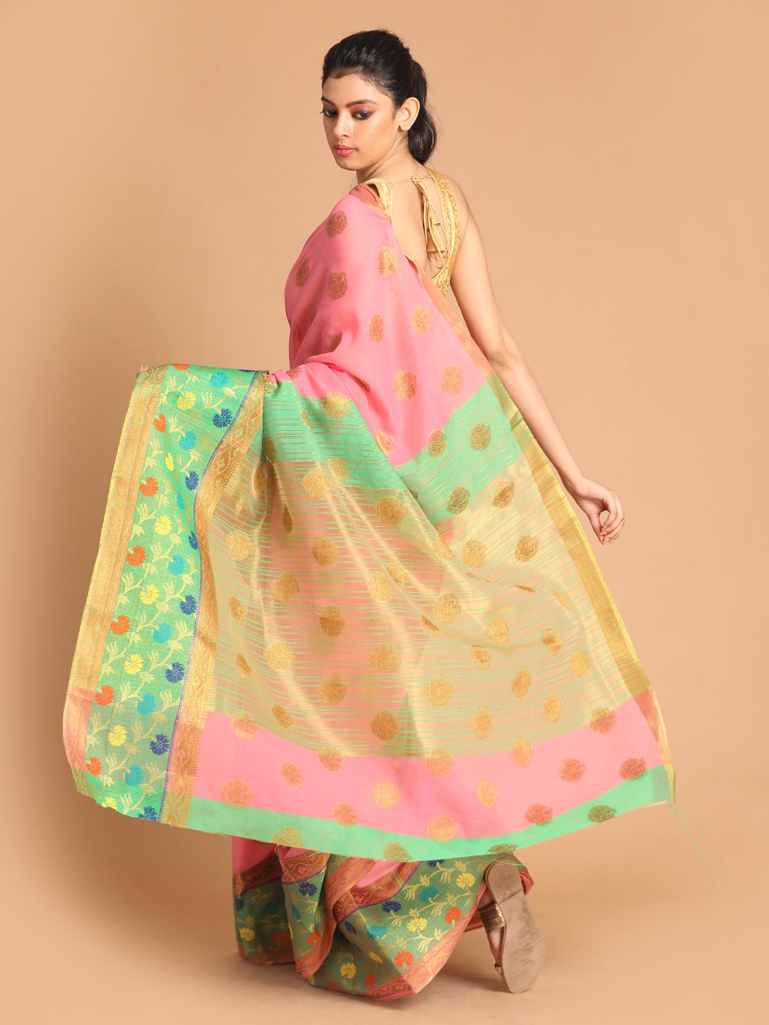 Indethnic Pink Woven Design Saree - View 3