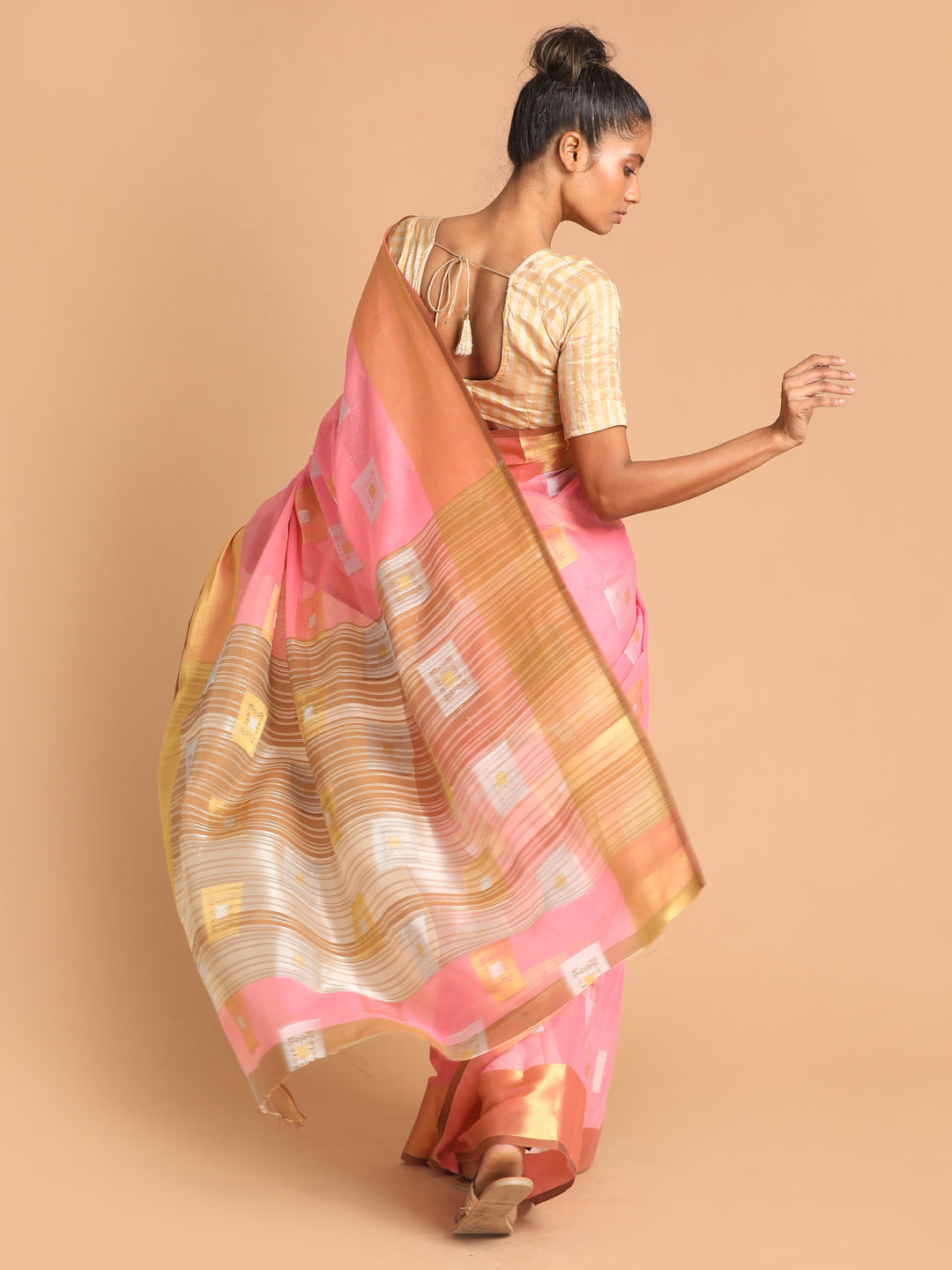 Indethnic Pink Woven Design Saree - View 1