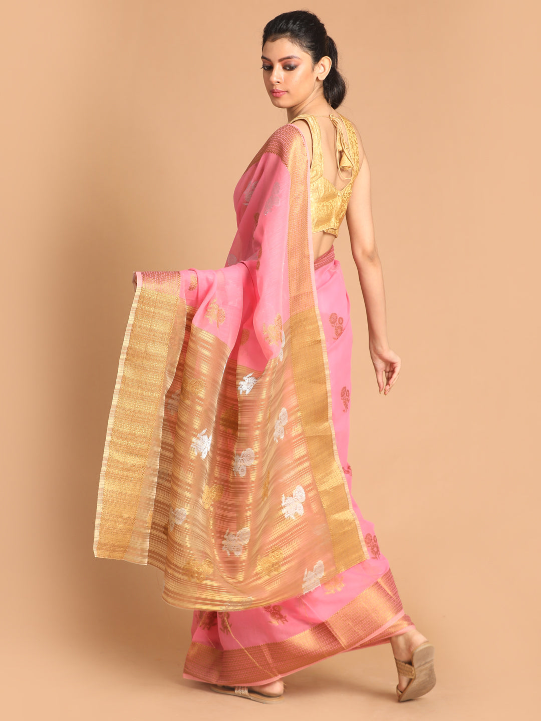 Indethnic Pink Woven Design Saree - View 2