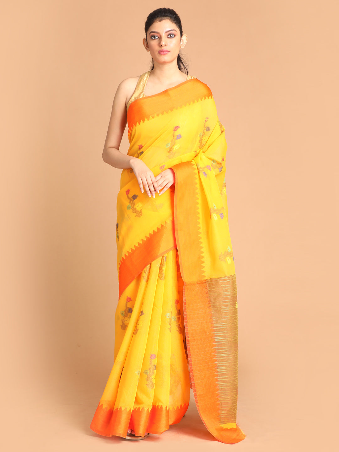 Indethnic Yellow Woven Design Saree - View 1