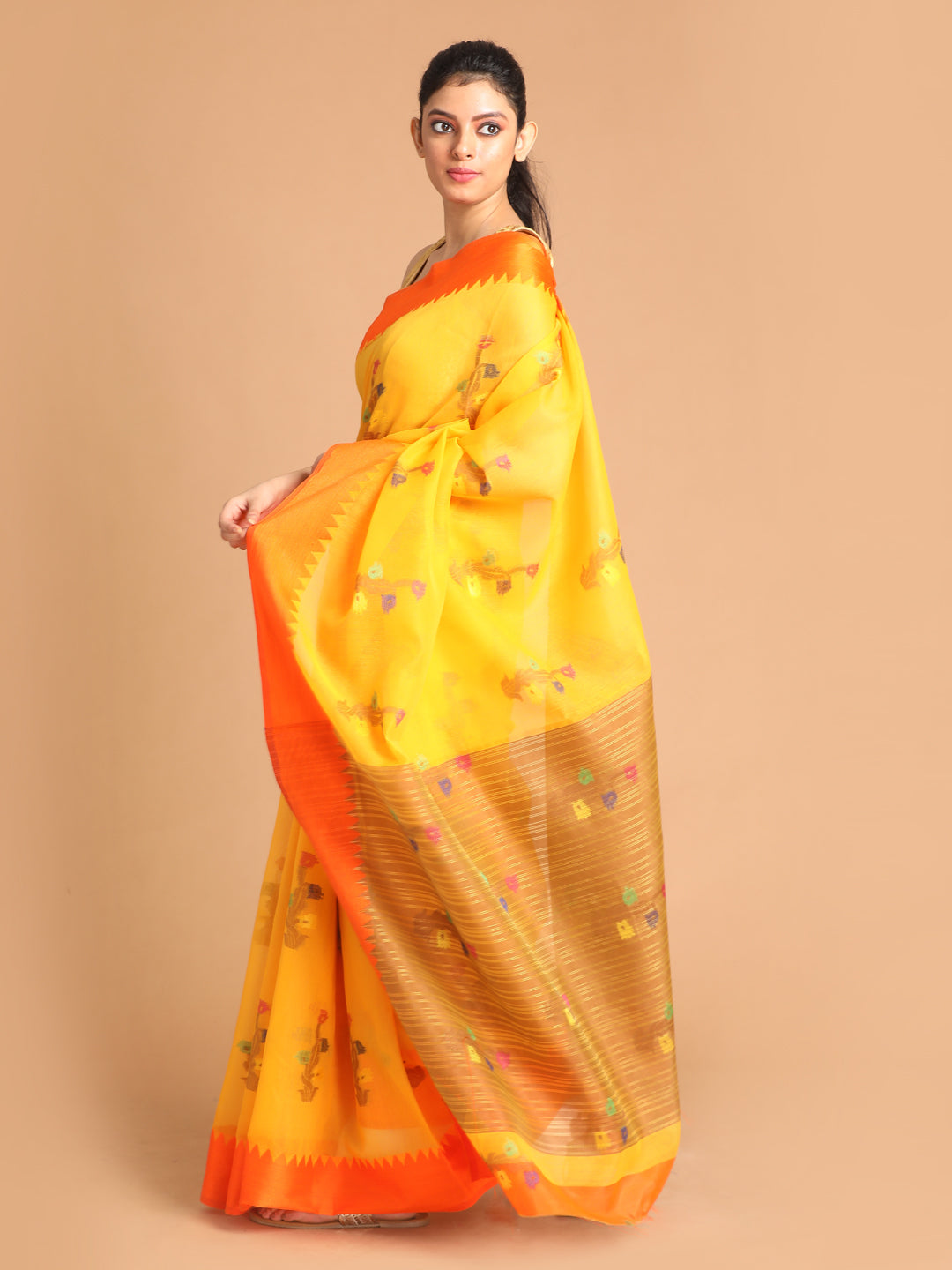 Indethnic Yellow Woven Design Saree - View 2