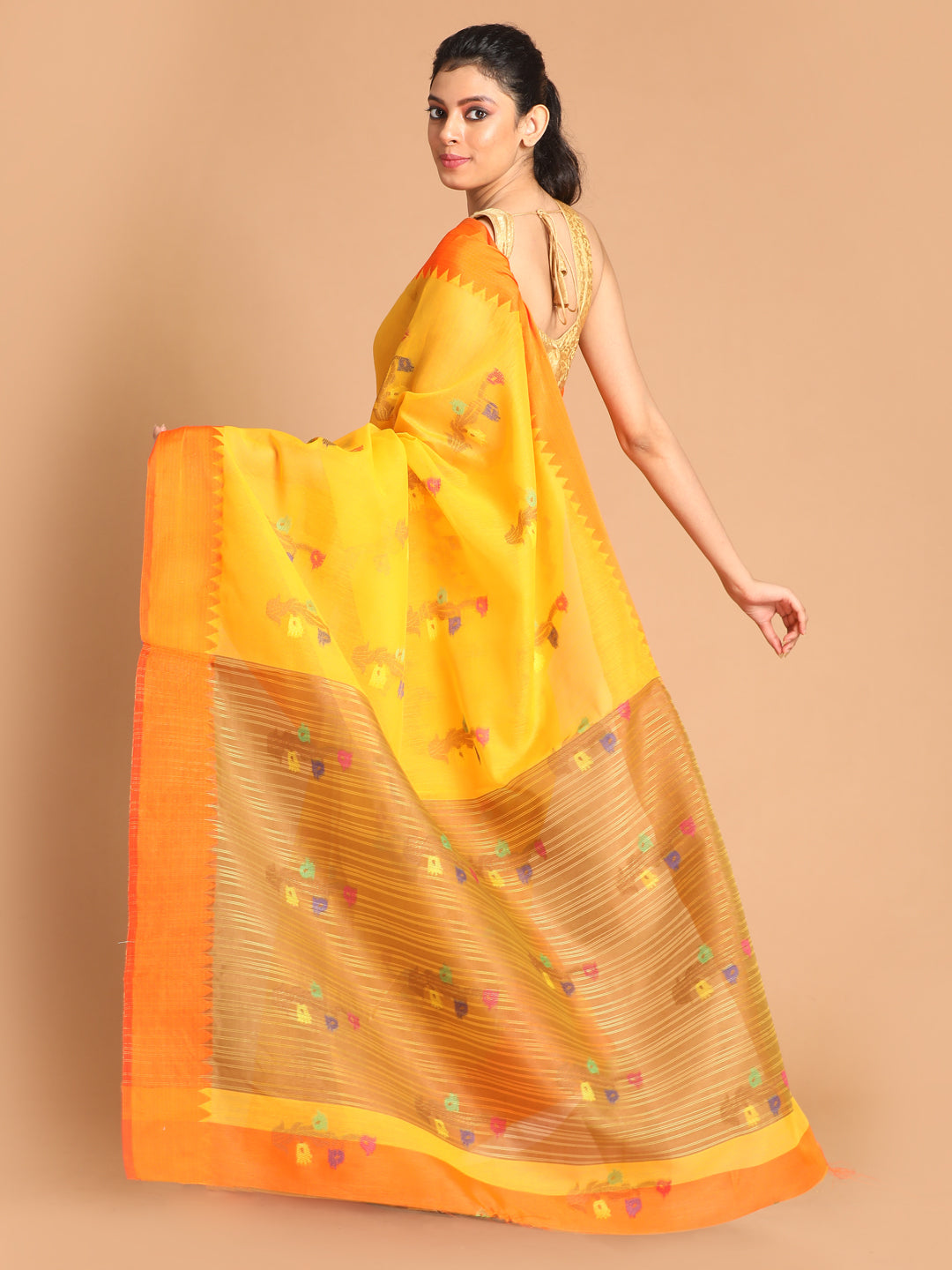 Indethnic Yellow Woven Design Saree - View 3