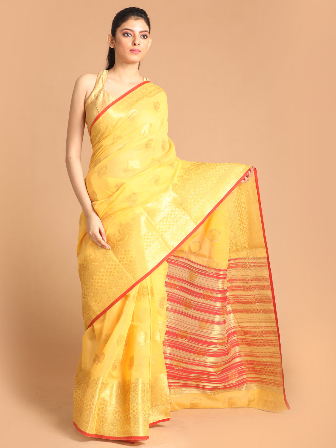 Indethnic Yellow Woven Design Saree - View 2