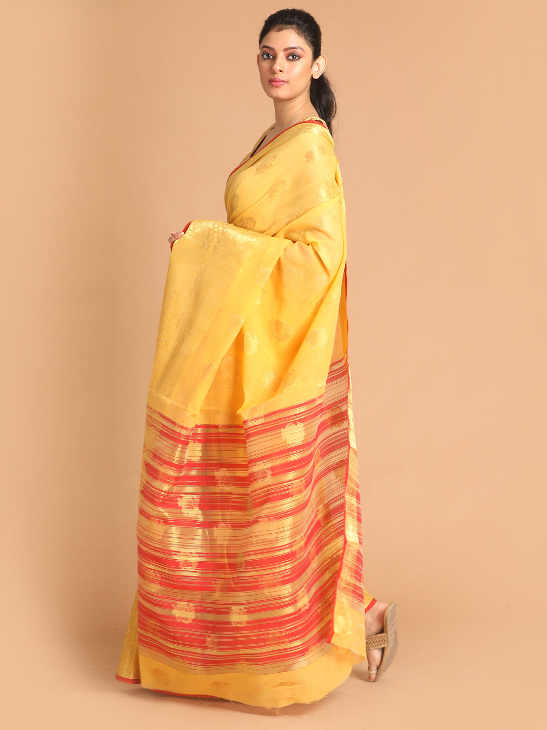 Indethnic Yellow Woven Design Saree - View 1