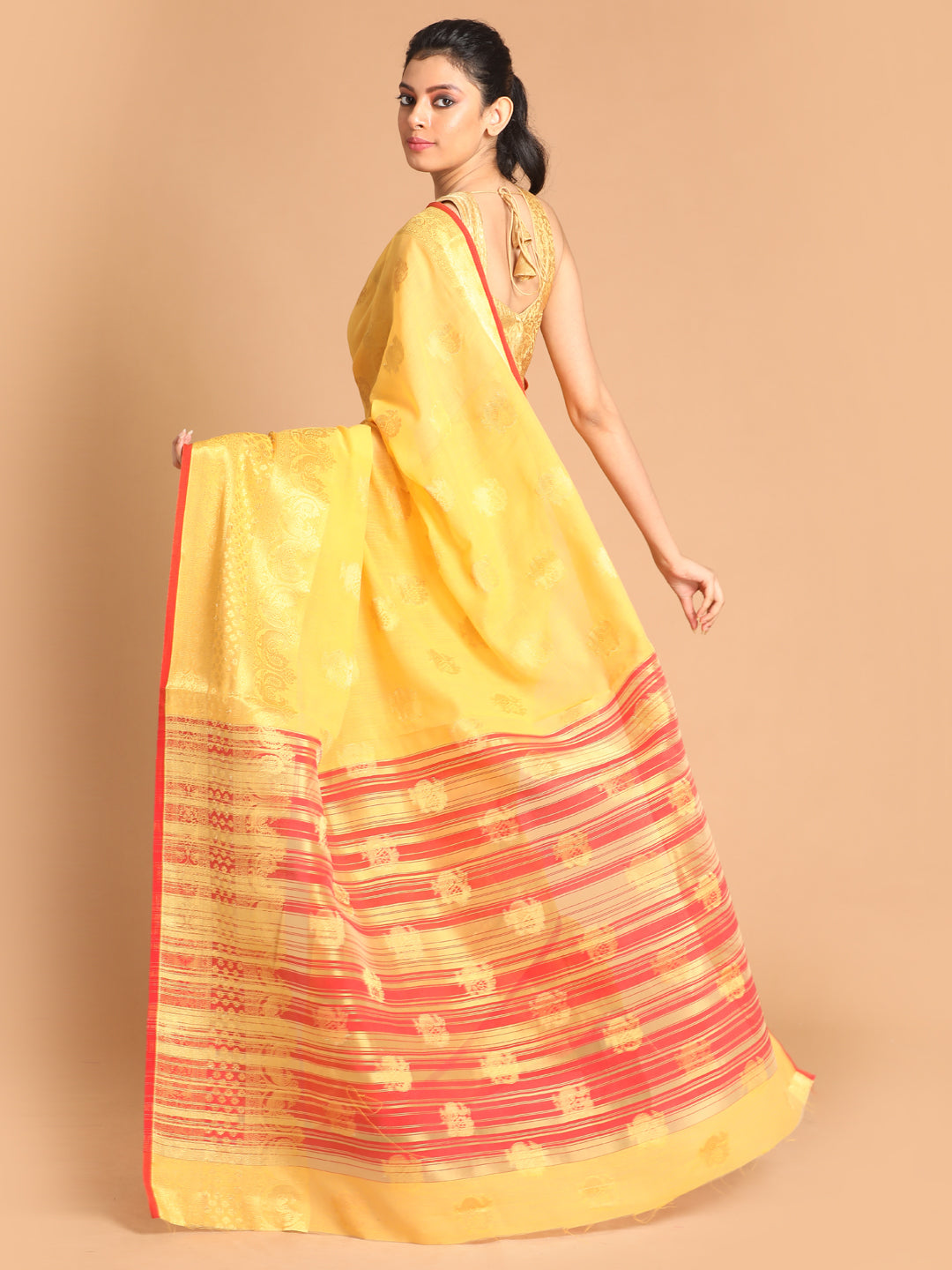 Indethnic Yellow Woven Design Saree - View 3