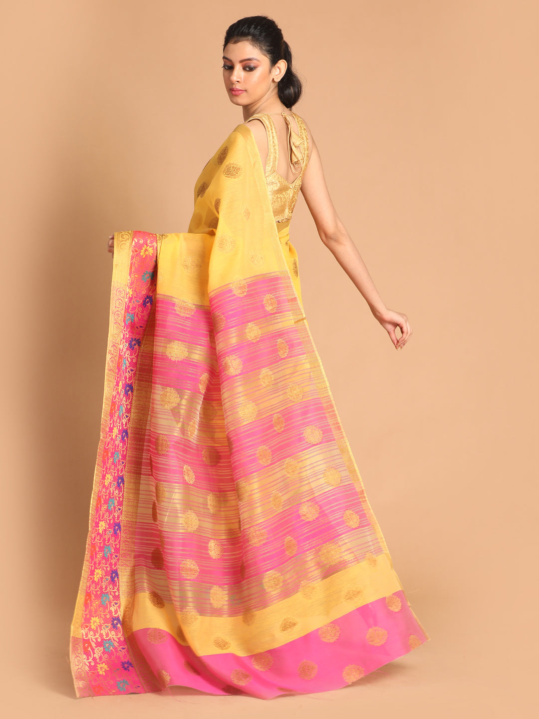 Indethnic Yellow Woven Design Saree - View 3