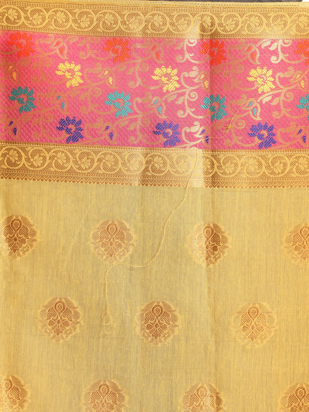 Indethnic Yellow Woven Design Saree - Saree Detail View