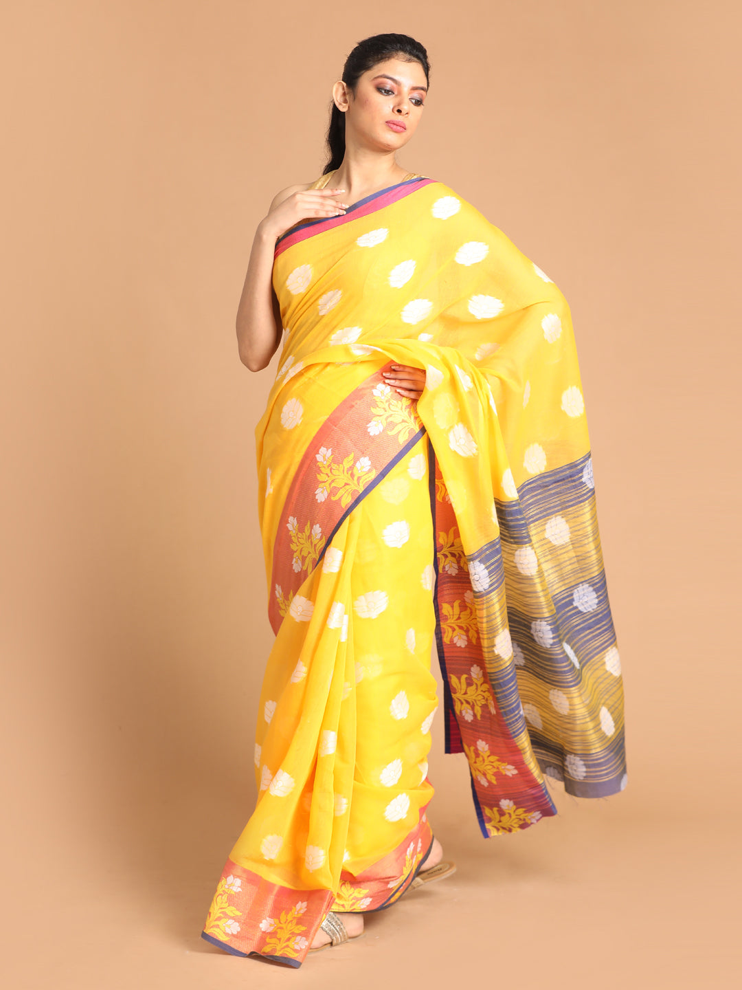 Indethnic Yellow Woven Design Saree - View 1