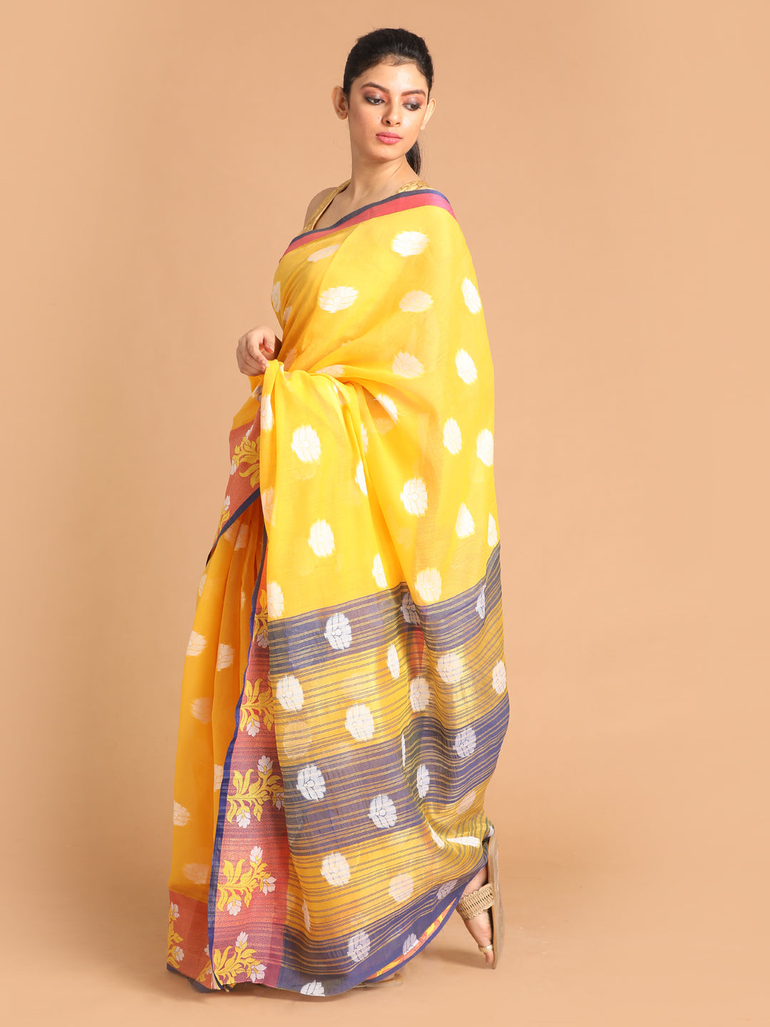 Indethnic Yellow Woven Design Saree - View 3