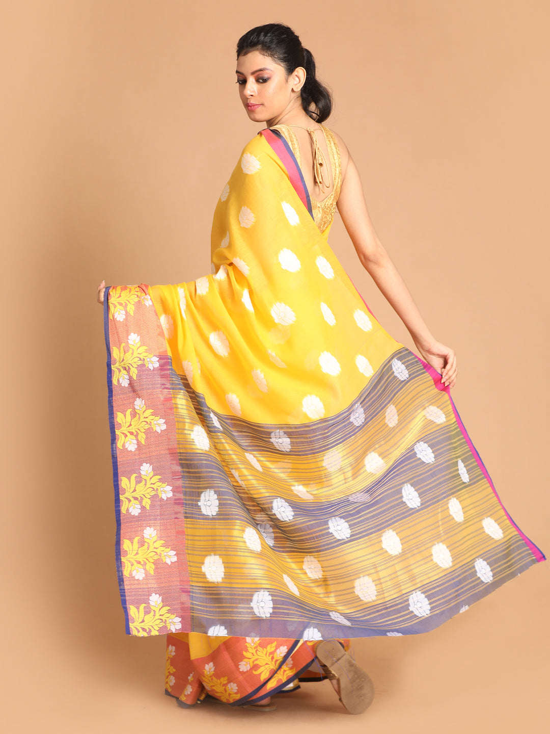 Indethnic Yellow Woven Design Saree - View 2