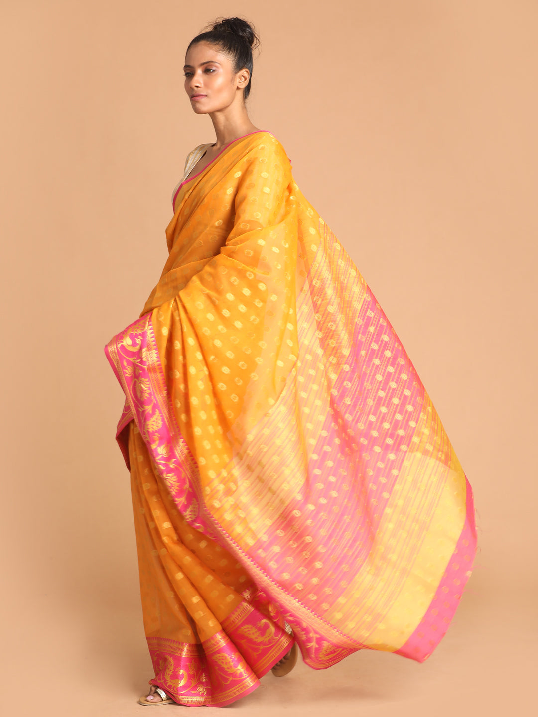 Indethnic Yellow Woven Design Saree - View 1