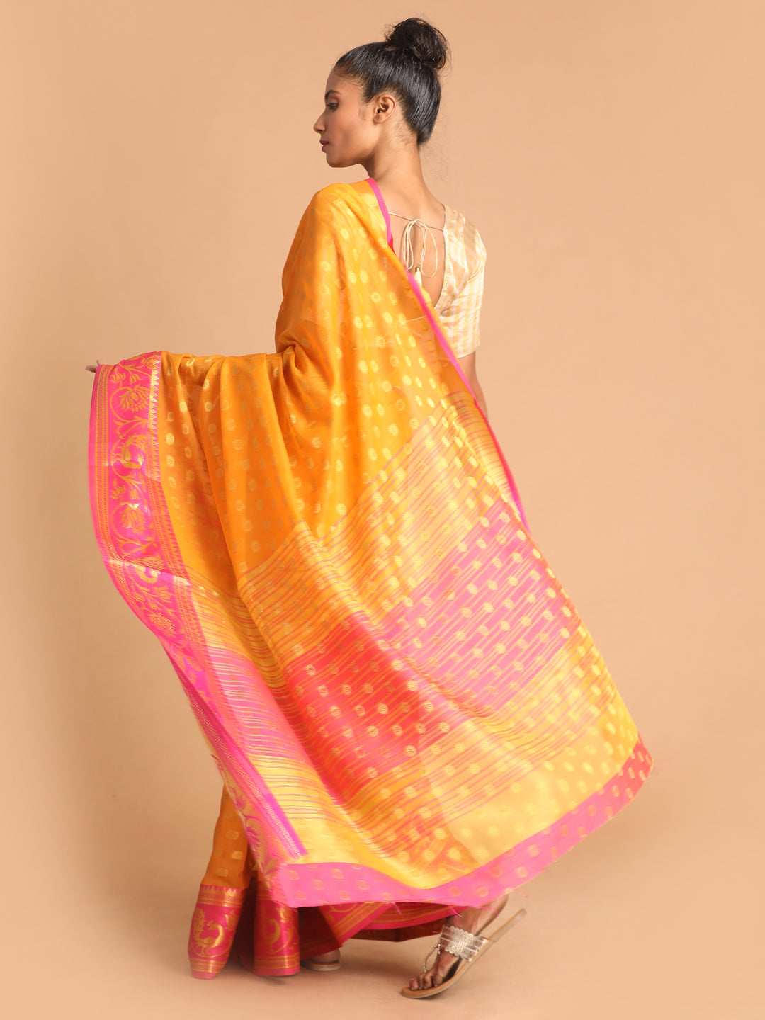 Indethnic Yellow Woven Design Saree - View 3