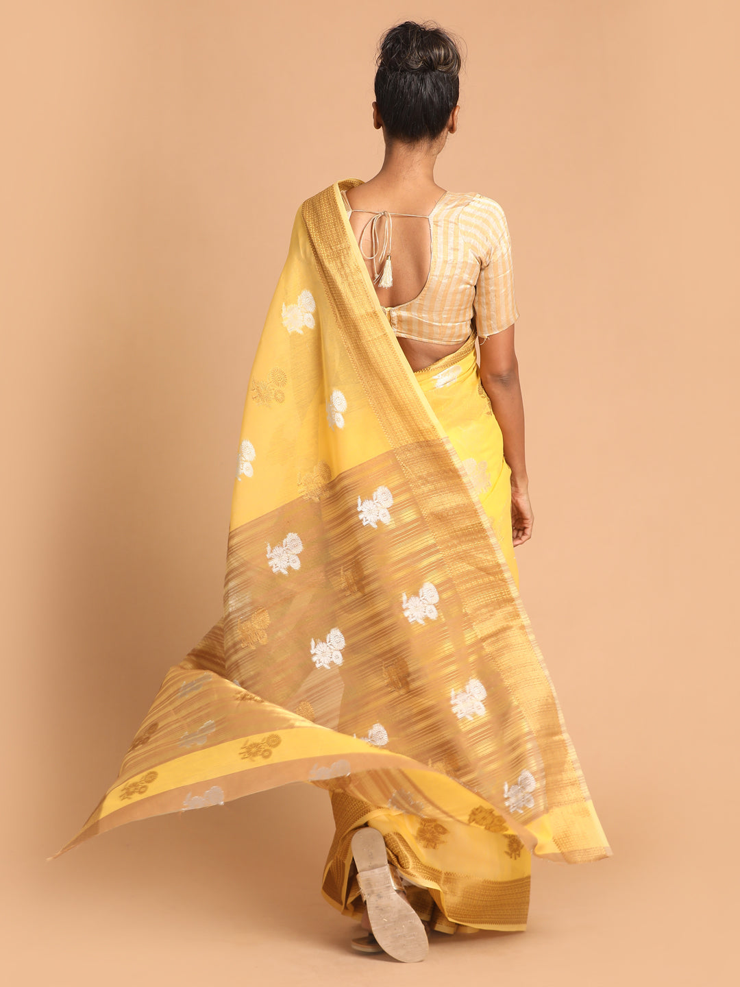 Indethnic Yellow Woven Design Saree - View 3