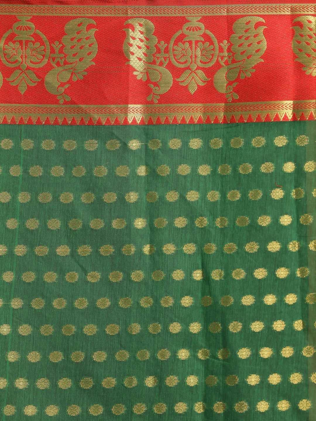 Indethnic Bottle Green Woven Design Saree - Saree Detail View