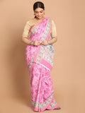 Indethnic Printed Pure Cotton Saree in Violet - View 1