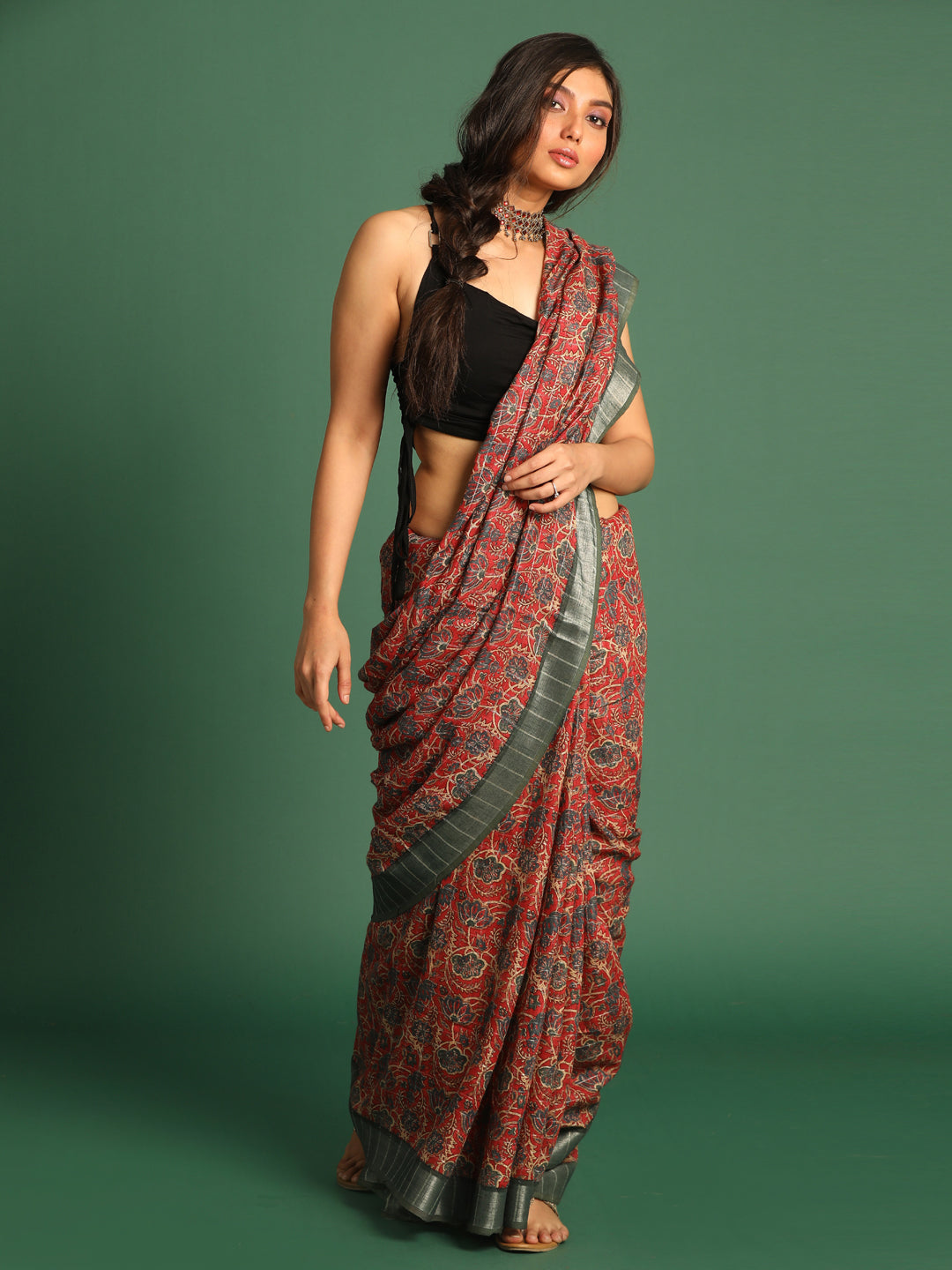 Indethnic Red Liva Printed Saree - View 2