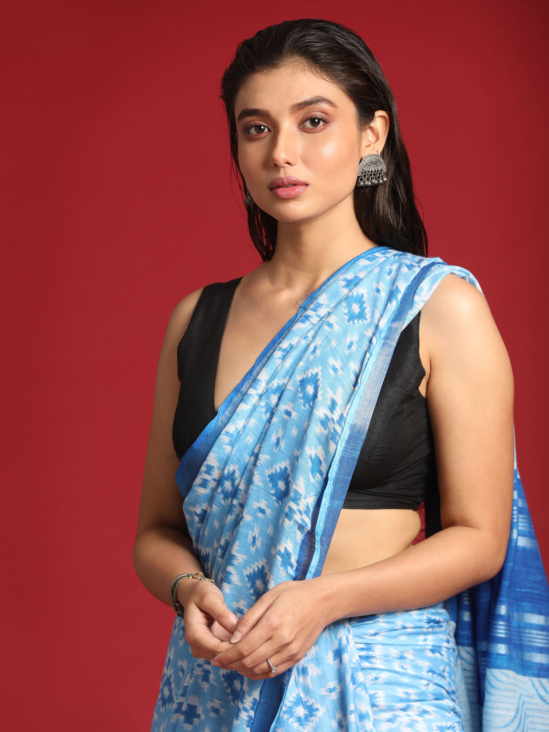 Indethnic Blue Liva Printed Saree - View 2