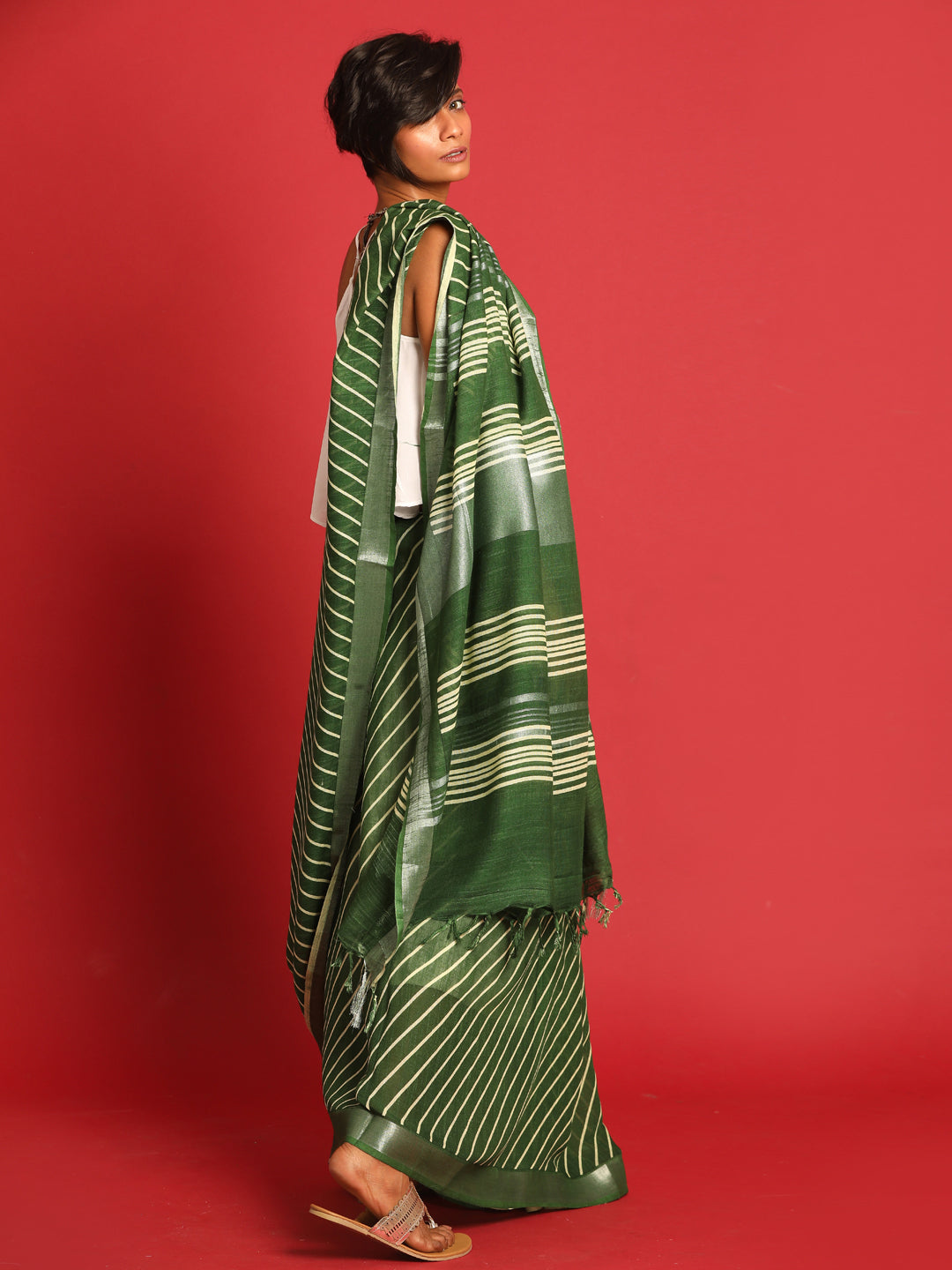 Indethnic Green Liva Printed Saree - View 2